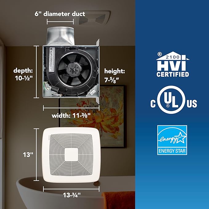 QT Series Very Quiet 110 CFM Ceiling Bathroom Exhaust Fan, .4 Sones, ENERGY STAR Certified