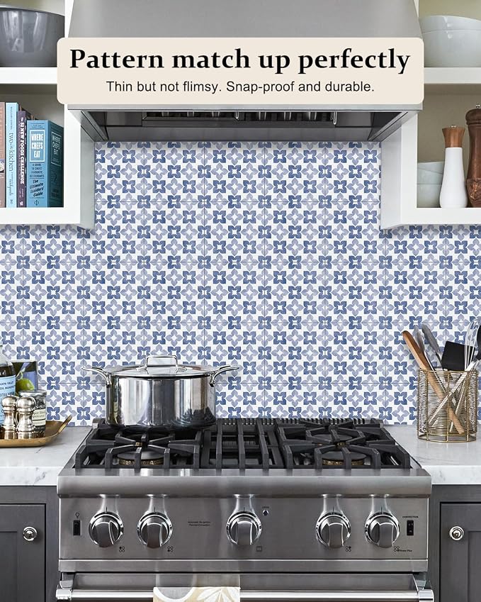 Peel and Stick Floor Tile, Waterproof Vinyl Flooring, Snap-Proof DIY Flooring Tiles for Bathroom, Kitchen, Fireplace, Wall, Backsplash, Home Decor, No Residue, 20 Tiles-7.87" Thin Ver, Blue