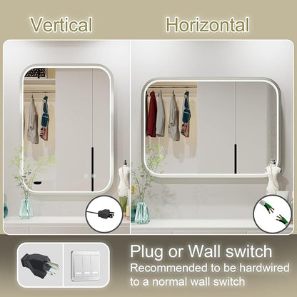 20"x28" Silver LED Bathroom Mirror with 3000K/4500K/6000K Lights | Stepless Dimmable,Anti-Fog,Memory Function,Aluminum Frame Wall Mount Lighted Bathroom Vanity Mirror,ETL Cert‌,IP54 Waterproof