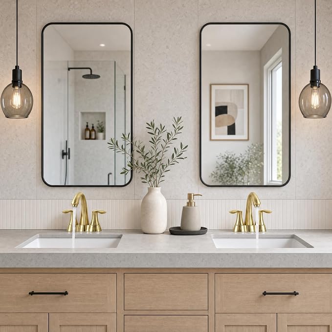 Brushed Gold Bathroom Faucet 3 Hole, 2 Handle Bathroom Sink Faucet, 4 Inch Centerset Bathroom Faucet with Drain Assembly, BF423-SG