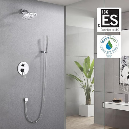 SUMERAIN Bathroom Rain Shower System with 8" Rain Shower Head | Wall Mounted, Brass Hand Shower, Rough in Valve Included, Concealed Box Design, Easy to Maintain and Install