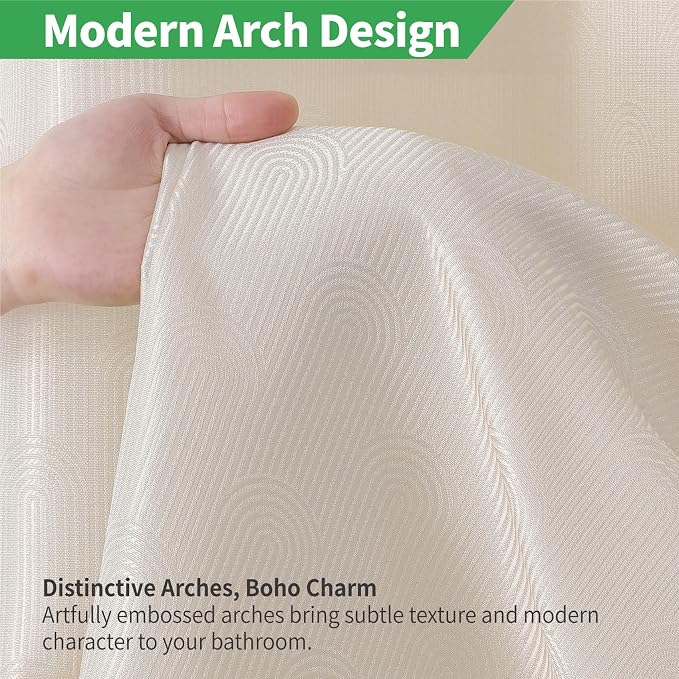 eachope No Hook Boho Arch Shower Curtain with Snap-in Liner Set,71x74,Cream | 230GSM Thick Fabric,Easy to Install,Sheer Window,Magnetic Weighted Hem,Waterproof & Machine Washable,for Bathroom,Hotel