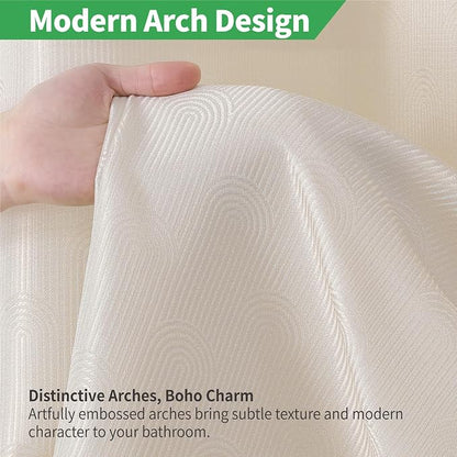 eachope No Hook Boho Arch Shower Curtain with Snap-in Liner Set,71x74,Cream | 230GSM Thick Fabric,Easy to Install,Sheer Window,Magnetic Weighted Hem,Waterproof & Machine Washable,for Bathroom,Hotel