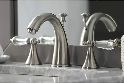 Kingston Brass KS2978WLL Widespread Lavatory Faucet With Crystal Lever Handle, 5-1/2" in Spout Reach, Brushed Nickel