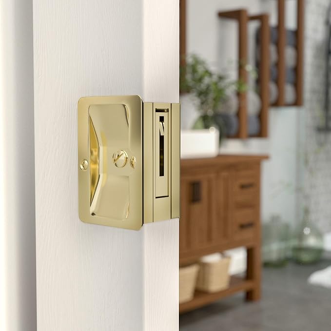 Richelieu | Onward Privacy Lock Pocket Door Pull, Rectangular, Brass