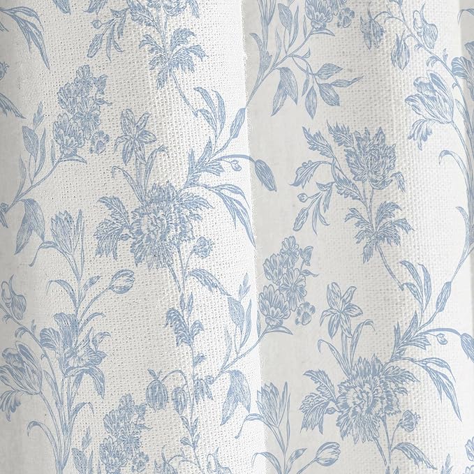 WOUVMA Blue Shower Curtain Floral Cotton Cottagecore Shower Curtain for Bathroom 72" W x 72" L