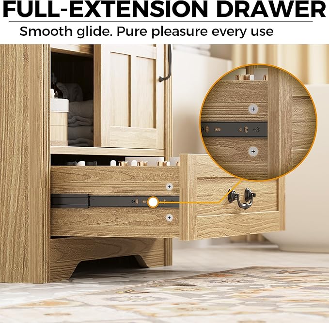 IRONCK Bathroom Vanity with Sink 30", Vanity Cabinet with Water Baffle | Engineered Marble Top & Ceramic Sink, Soft Close Drawer & Open Shelves, Easy Assembly, Farmhouse Vanity for Bathroom