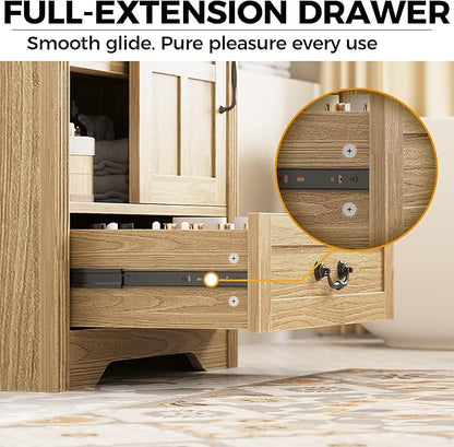 IRONCK Bathroom Vanity with Sink 30", Vanity Cabinet with Water Baffle | Engineered Marble Top & Ceramic Sink, Soft Close Drawer & Open Shelves, Easy Assembly, Farmhouse Vanity for Bathroom