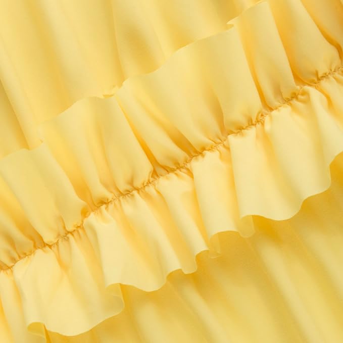 Farmhouse Ruffle Shower Curtain, Bright Yellow, 72 x 72 in | Decorative Elegant Bathroom Curtain with 12 Holes, Soft Ruched Microfiber Fabric, Vintage Handmade Design