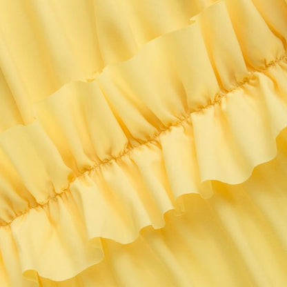 Farmhouse Ruffle Shower Curtain, Bright Yellow, 72 x 72 in | Decorative Elegant Bathroom Curtain with 12 Holes, Soft Ruched Microfiber Fabric, Vintage Handmade Design
