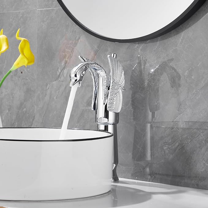 Chrome Swan Shape Single Handle One Hole Bathroom Vessel Sink Faucet Deck Mount Lavatory Sink Faucet