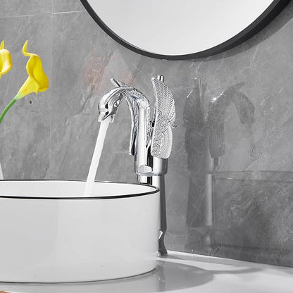 Chrome Swan Shape Single Handle One Hole Bathroom Vessel Sink Faucet Deck Mount Lavatory Sink Faucet