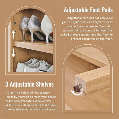 IFBUY 71" Tall Arched Bathroom Storage Cabinet, 8-Tier Modern Farmhouse Storage Cabinet with Adjustable Shelves, Wood Freestanding Cabinet for Bathroom, Living Room, Entryway, Hallway (Natural)
