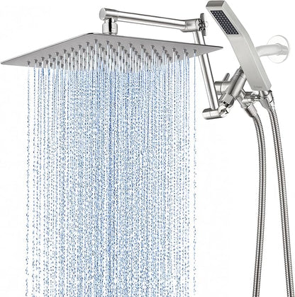 G-Promise All Metal 10 Inches Rainfall Shower Head with Handheld Combo | All Metal, Built to Last, Easy Install, Adjustable Height & Angle for All Heights, Extra Long Hose, Modern Upgrade