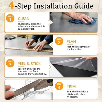 DEXDE Peel and Stick Floor Tile 18x18 Marble Vinyl Flooring Waterproof 20PC | Floor Tiles Peel and Stick Waterproof, Self Adhesive Floor Tiles, Sticky Floor Tiles Bathroom Floor Tiles 1.5FTx1.5FT White
