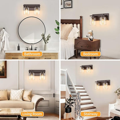 2 Light Modern Bathroom Light Fixtures Over Mirror, Bronze Finish Vanity Lights for Bathroom Wall Sconces with Clear Glass Shades, E26 Socket (Bulbs Not Included)