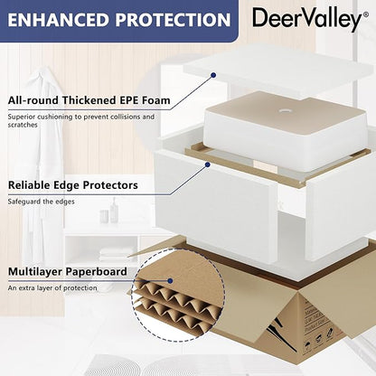 DeerValley 19x15 Inch Rectangular Vessel Sink, White Ceramic Bathroom Sink with Gold Trim, Above Counter Modern Basin, DV-1V0365