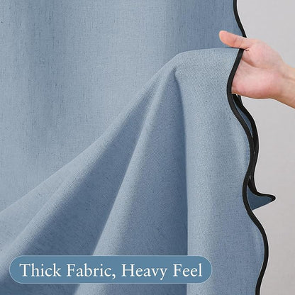 Linen Scallop Shower Curtain with 12 Hooks, Waterproof, 72x72, Fog Blue | Waterproof Heavy Duty Thick Fabric with Black Border, Minimalist Neutral Boho Farmhouse Bathroom Décor