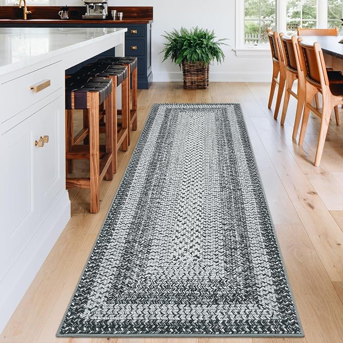 Printed Runner Rugs for Hallway 2x8 Rug Runner Kitchen Rugs Non Slip Washable Modern Geometric Grey Soft Hallway Runner Contemporary Low Pile Rug for Living Room Bedroom Decor Nursery