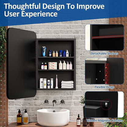 ACEMIRO 24x30 Inch Bathroom Medicine Cabinet with Mirror Black Metal Framed Farmhouse Recessed or Surface Wall Mounted Black Medicine Cabinets for Bathroom