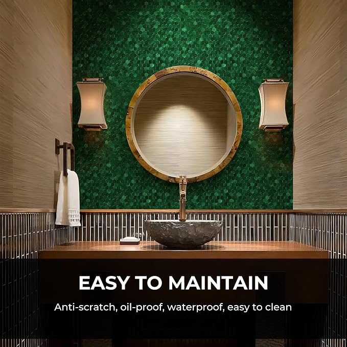 STICKGOO Peel and Stick Backsplash Tiles, Stick on Mosaic Self Adhesive Tiles, 3D Hexagon Backsplash for Kitchen Bathroom Fireplace Vanity (8PCS, Emerald Green)