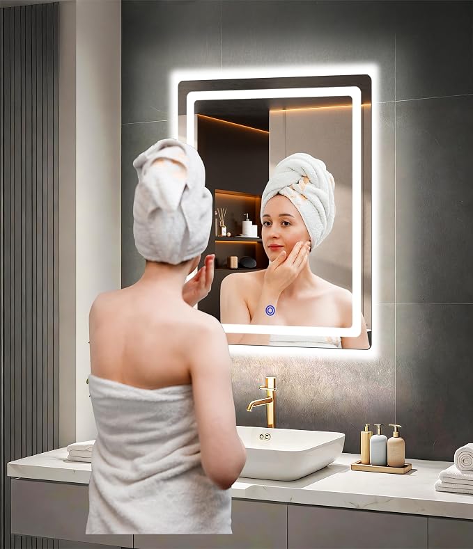 18“ x 24” LED Bathroom Smart Mirror, Rectangle Mirror with Three Color Light Temperature Brightness Settings,Backlit + Front Lit,Wall-Mounted Vanity Mirror with Memory Function