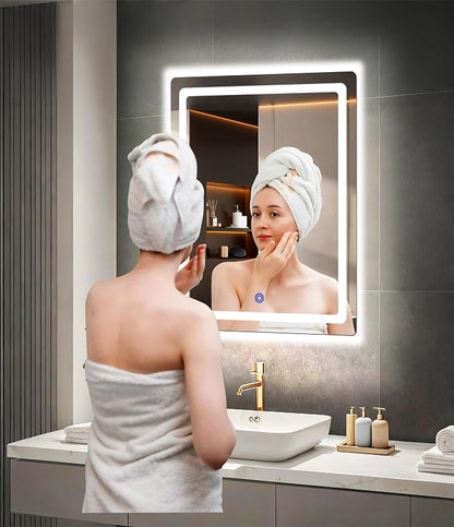 18“ x 24” LED Bathroom Smart Mirror, Rectangle Mirror with Three Color Light Temperature Brightness Settings,Backlit + Front Lit,Wall-Mounted Vanity Mirror with Memory Function