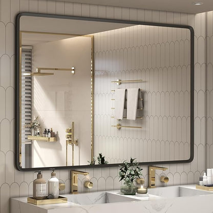 55x40 Inch Black Matte Framed Mirror for Bathroom | Rounded Rectangle Mirror, Bathroom Vanity Mirror for Wall, Anti-Rust, Shatterproof (Horizontal/Vertical)