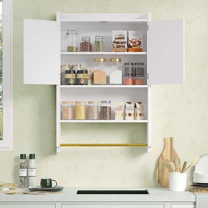 VECELO Bathroom Wall Cabinet, Wall Mounted Medicine Cabinet, Space Saver Storage Cabinet with Towel Bar for Bathroom Laundry Room Kitchen