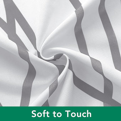 Fabric Modern Shower Curtain-Silver Grey & White Shower Curtains Bathroom | 72"W x 72"L Textured Faux Linen Luxury Hotel Quality Washable-Abstract Wavy Cloth Bath Curtain-Apartment Minimalist Decor