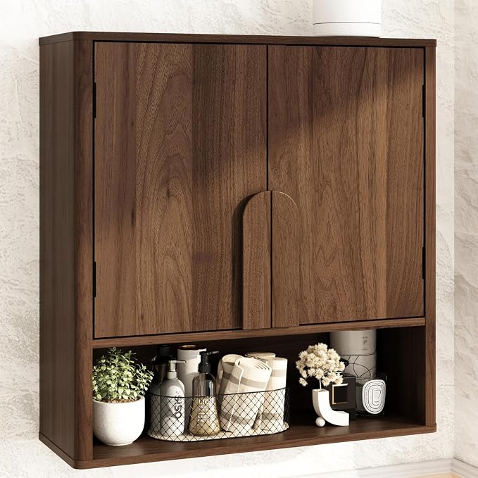 RUSTOWN Wall Mounted Bathroom Cabinets with Rounded Edges & Curved Handles | Adjustable Shelf, 3-Tier Over The Toilet Storage Cabinets, Modern Medicine Cabinet for Laundry Kitchen Living Room