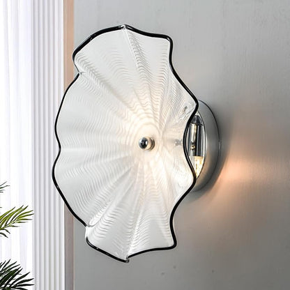 White Glass Wall Light Dia 12" Wall Lamp with Murano Glass Shade Vintage Vanity Lighting Fixture with Metal Base Flush Mount Wall Sconce 2-Light for Bathroom, Bedroom, Bedside, Entryway