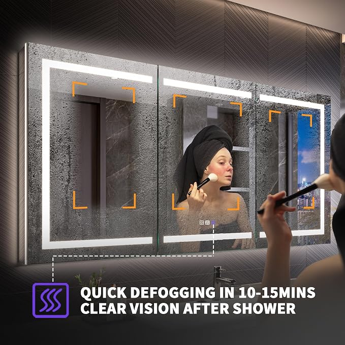 Neftis 72x36 Medicine Cabinet with Lights & Magnifier & Mirrors, GFCI Outlet, Soft-Closed Hinges, Front&Backlit, Anti-Fog, Dimmable&Tunable, Sensor Lights, Recessed/Surface, Adjustable Shelves