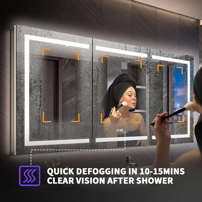 Recessed Medicine Cabinet with Lights, 72x36 Lighted Medicine Cabinet with Mirror, 5XMagnifier, GFCI Outlet, Soft-closed, Front&Backlit, Anti-Fog, Dimmable&Tunable, Sensor Lights, Adjustable Shelves