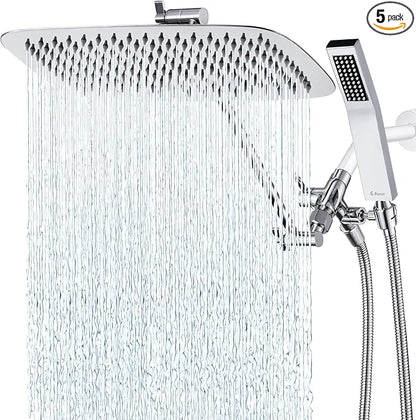 G-Promise All Metal 14" Rain Shower Head with Handheld for Bathroom Upgrade | All Metal, Built to Last, Easy Install, Adjustable Height & Angle for All Heights, Extra Long Hose, Modern Upgrade