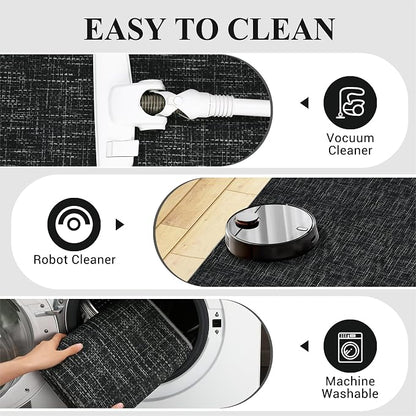 Garvee Textured Solid Color Washable Rugs 2x6 Kitchen Runner Rug, Black | Modern Non Slip Backing Non Shedding Low Pile Stain Resistant Neutral Rug for Entryway Bedroom Bathroom Hallway