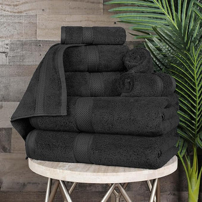 Superior Egyptian Cotton Ultra Plush & Absorbent, 8 Piece Set, Black | Quick Dry, Soft Luxury Towel Set, Bath Essentials, Guest Bath, Spa, 2 Bath, 2 Hand, 4 Face Towels, Madeline Towels