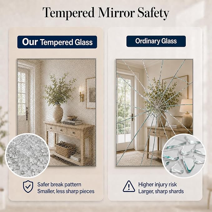 40"x30" Brushed Nickel Framed Rectangle Bathroom Vanity Wall Mirror | Over-Sink Vanity Mirror, Slim Metal Frame, Entryway or Dresser Use, Vertical/Horizontal Mount, Tempered Glass