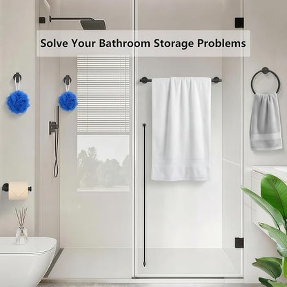 5-Piece Bathroom Hardware Set, Black SUS304 Stainless Steel Bathroom Accessories Kit, Includes 24" Towel Bar, Toilet Paper Holder, Towel Ring & 2 Robe Hooks, Wall Mounted, Rustproof Modern Design