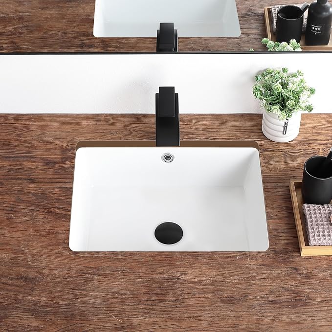 18 Inch Undermount Bathroom Sink White Rectangular Porcelain Ceramic Vanity Basin with Overflow (18.3"x13.8") KDKSC