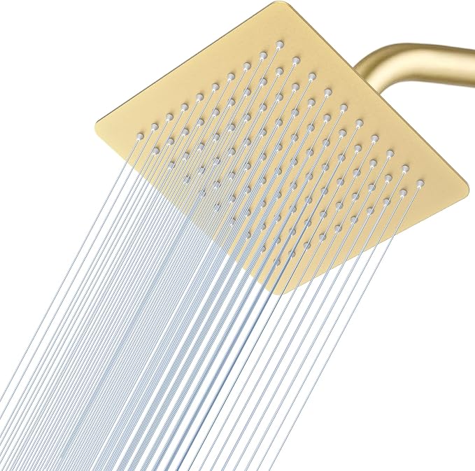 8 Inch Rain Shower Head Brushed Gold - All Metal Stainless Steel 304, Ultra Thin Design, Square Rainfall Showerheads Modern Bathroom - Full Body Coverage Bath Shower