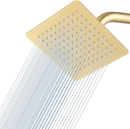 8 Inch Rain Shower Head Brushed Gold - All Metal Stainless Steel 304, Ultra Thin Design, Square Rainfall Showerheads Modern Bathroom - Full Body Coverage Bath Shower