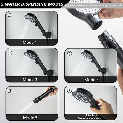 3 Handle Shower Faucet Set, Matte Black 3 Handle Tub and Shower Faucet Combo Bathtub Shower Faucets Completes