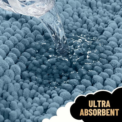 OLANLY Thick Large Bathroom Rugs 40x32, Soft Chenille Bath Rugs, Airy Blue | Absorbent Striped, Rubber Backing, Machine Wash Dry, Bath Mats for Bathroom Floor, Tub and Shower, Home Decor Accessories