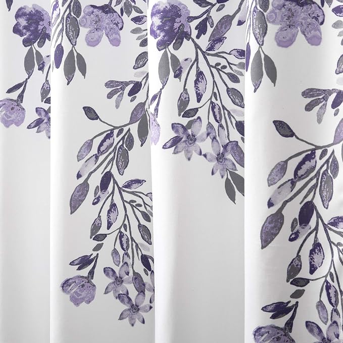 Lush Decor Tanisha Shower Curtain, 72" W x 72" L, Purple & Gray - Lavender Purple Flower Vine Print - Beautiful & Elegant Floral Shower Curtain - Modern Farmhouse & Cottage Bathroom Decor