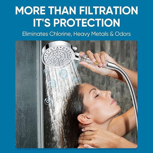 Cobbe Filtered Shower Head with Handheld, Water Softener for Hard Water | High Pressure 6 Spray Mode Shower Head with Filters - Remove Chlorine and Harmful Substances - Reduces Dry Itchy Skin, Chrome