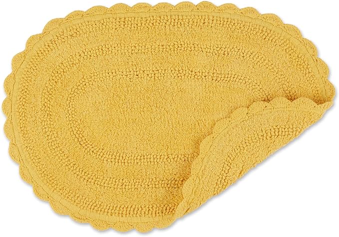 DII Crochet Collection Reversible Bath Mat, Small Oval, 17x24, Yellow