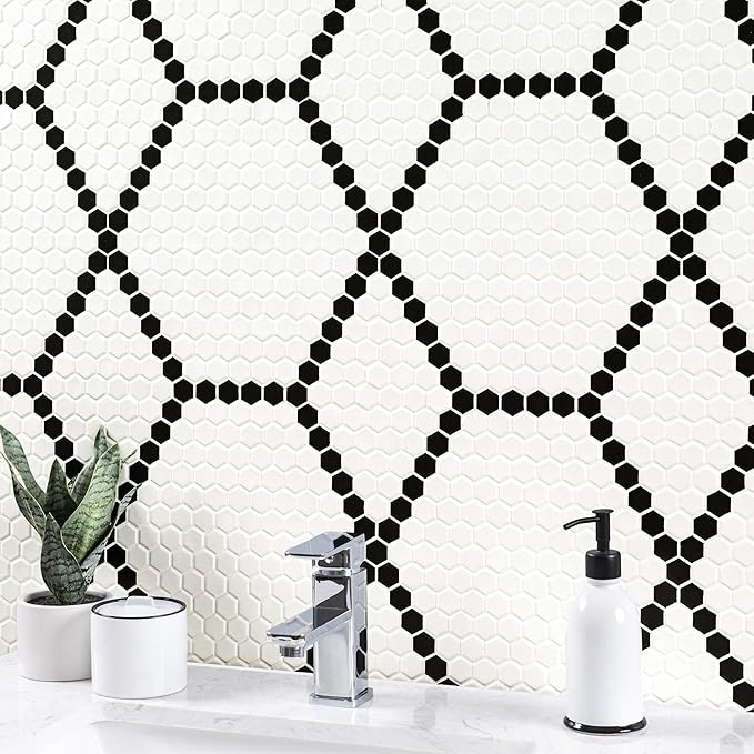 MSI White and Black 12 in.x 12 in. Hive Pattern Matte Porcelain Mosaic Tile for Kitchen Backsplash, Bathroom Wall, Shower, and Floor