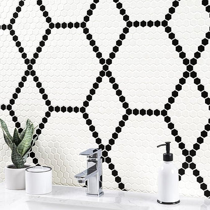 MSI White and Black 12 in.x 12 in. Hive Pattern Matte Porcelain Mosaic Tile for Kitchen Backsplash, Bathroom Wall, Shower, and Floor