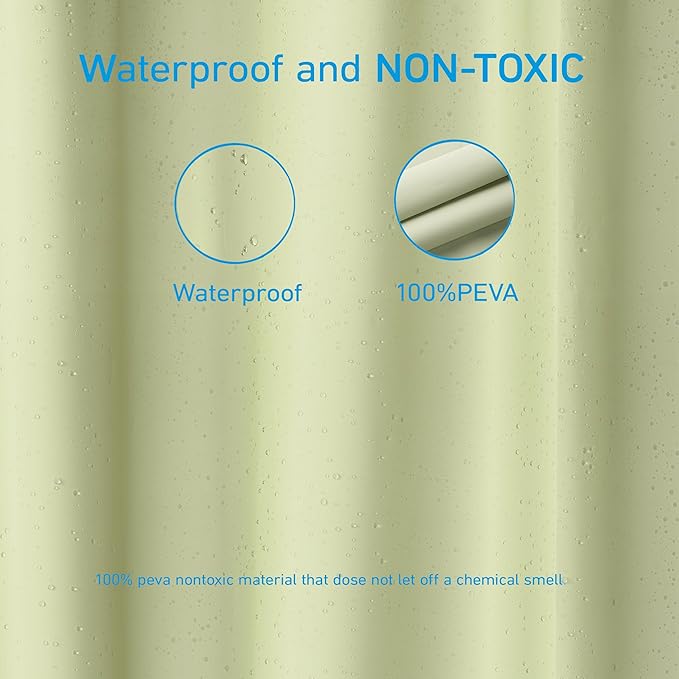 EHZNZIE Shower Curtain Liner Light Weight PEVA, Shower Liner 72x72 Inches, Waterproof, No Chemical Smell with 12 Rust Proof Metal Grommets for Bathroom Shower Curtain, Sage